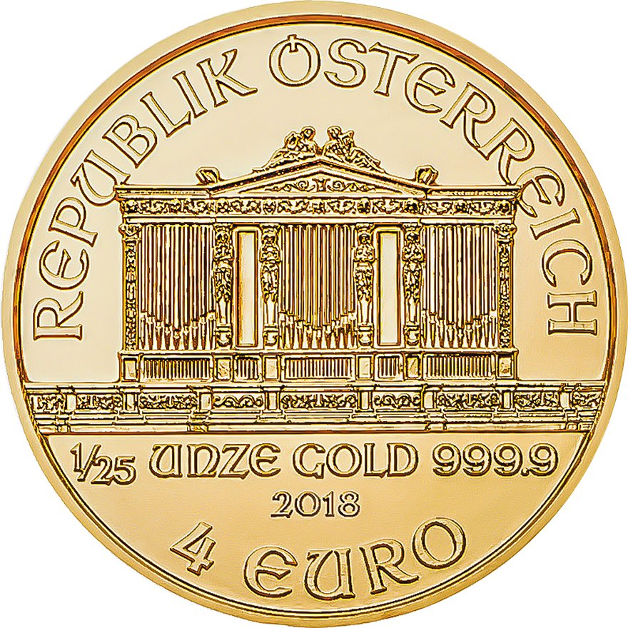 View 2: Gold Austrian Philharmonic 1/25 oz (Random Year)