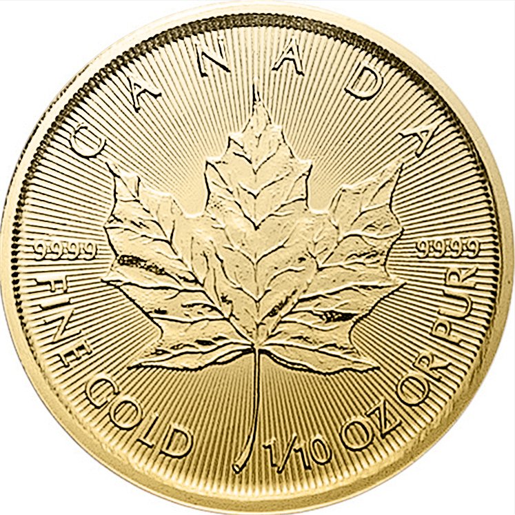 View 1: Gold Canadian Maple Leaf 1/10 oz (Random Year)