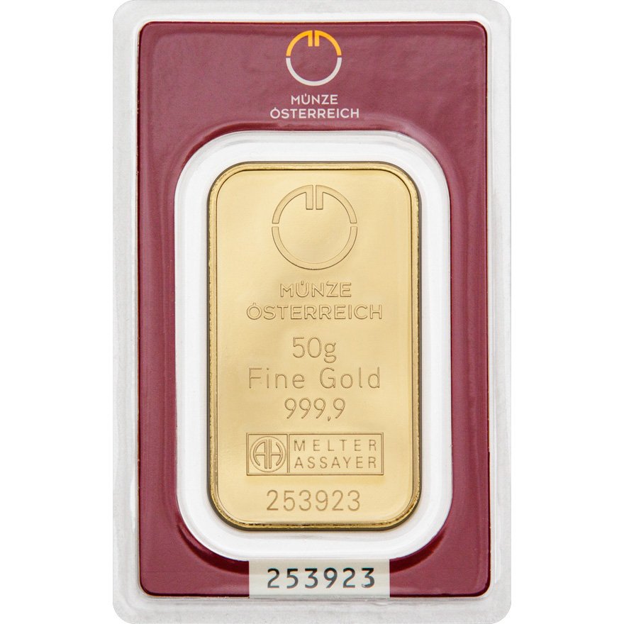 View 1: Gold bar 50 gram - Austrian Mint