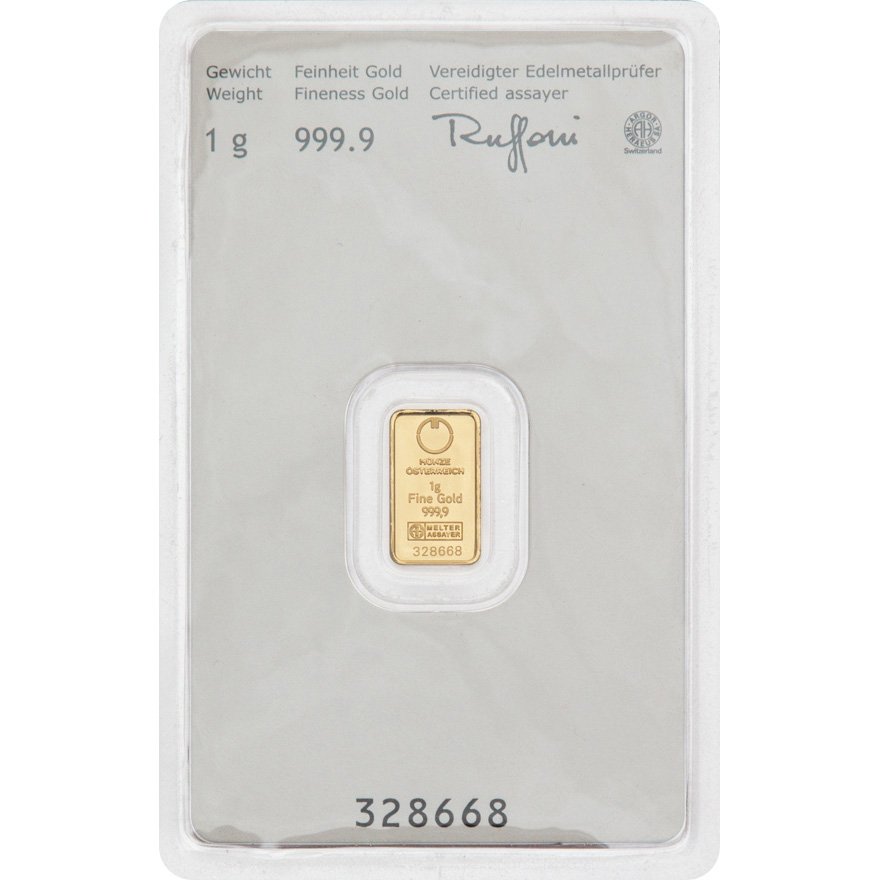 View 2: Gold bar 1 gram - Austrian Mint