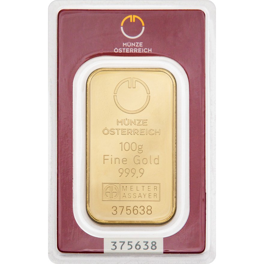 View 1: Gold bar 100 gram - Austrian Mint