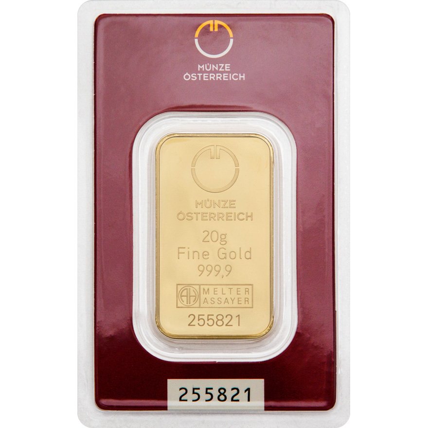 View 1: Gold bar 20 gram - Austrian Mint